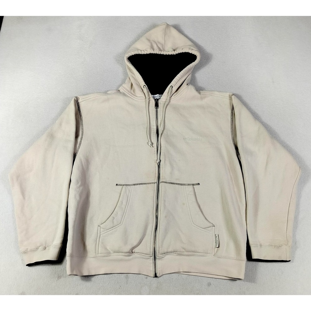 Columbia Hoodie Sweatshirt Mens Large Beige Vintage Outdoor Full Zip F04 EM 6008
